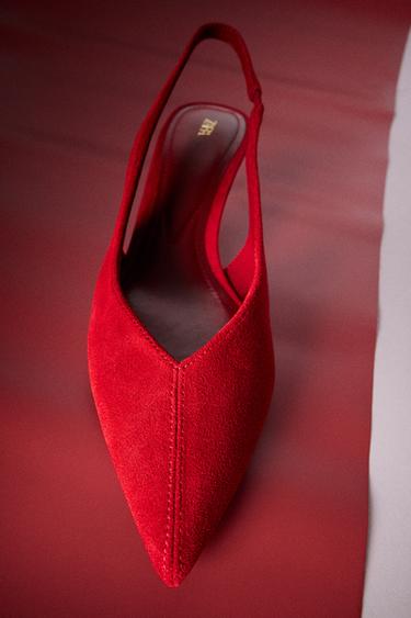 CHAUSSURES À TALONS ET BRIDE ARRIÈRE EN CUIR - Rouge de Zara