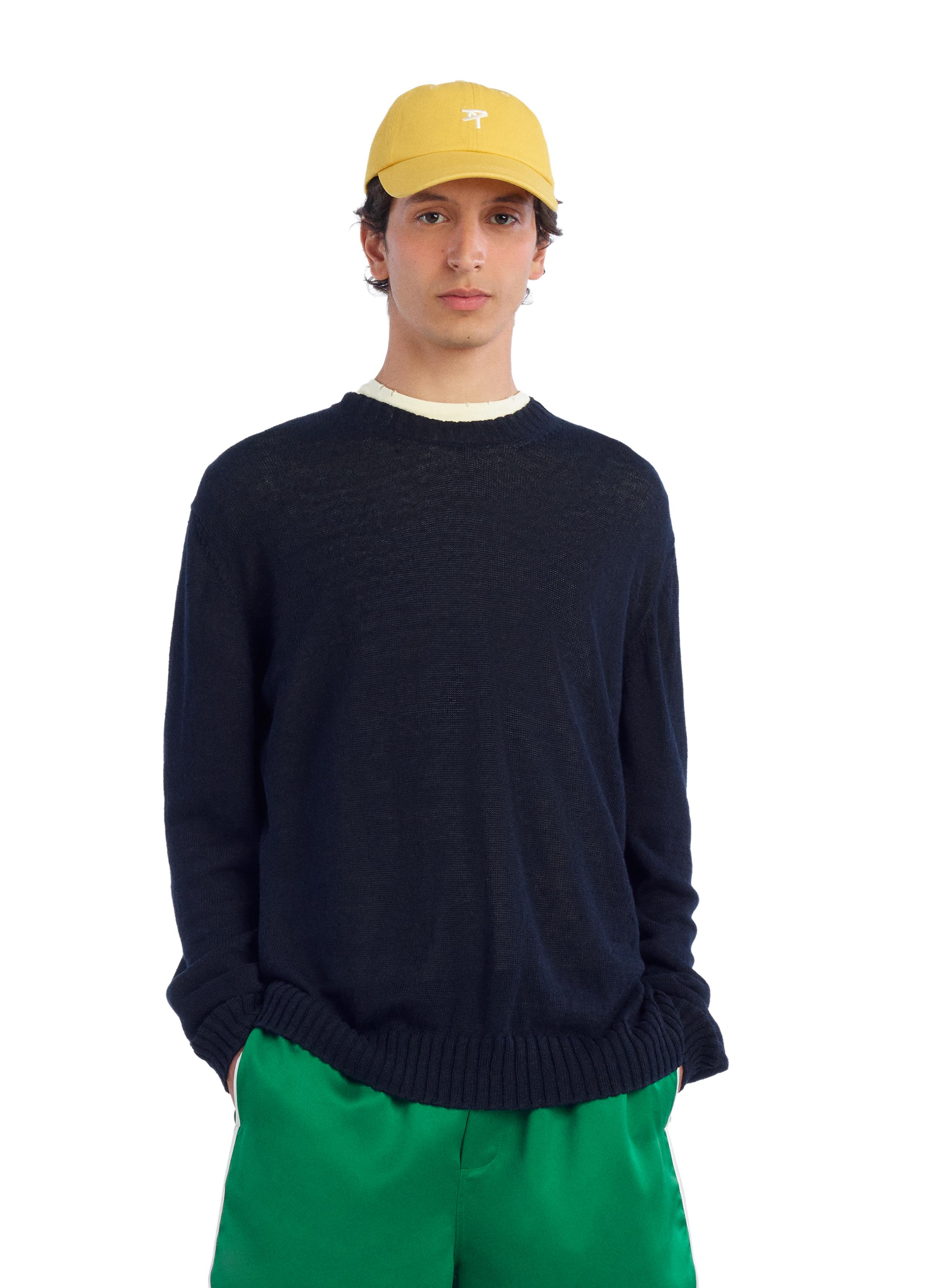 RELAXED FIT 100% LINEN JUMPER — Navy blue