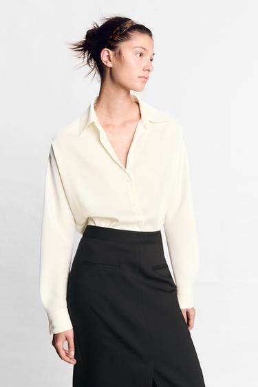 Zara FLUID COVERED-BUTTON SHIRT - Oyster-white