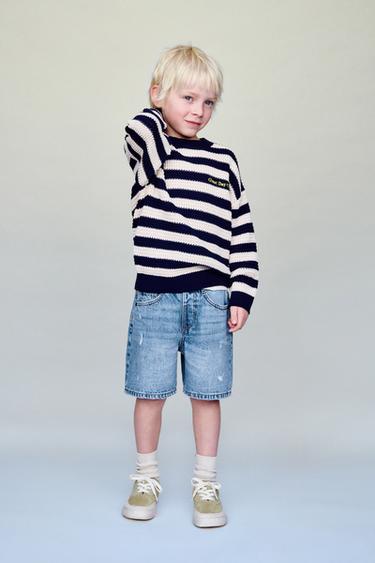 RIPPED BAGGY DENIM BERMUDA SHORTS - Blue by Zara