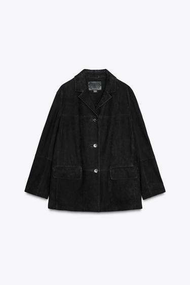 LIMITED EDITION ZW COLLECTION 100% SUEDE OVERSIZE BLAZER - Black by Zara - Image 7