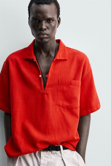 COTTON/LINEN POLO SHIRT - Red by Zara - Image 4