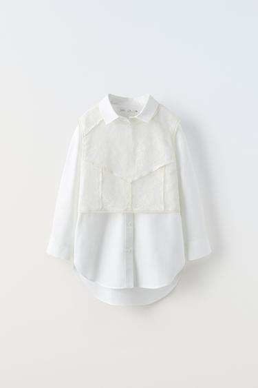 РУБАШКА КОМБИНИРОВАННАЯ С КРУЖЕВОМ — БЕЛЫЙ от Zara — изображение 0