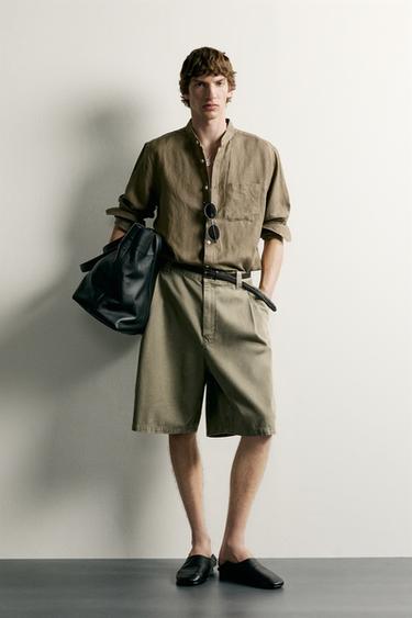 BERMUDA WIDE FIT À PLIS - Kaki clair de Zara - Image 0