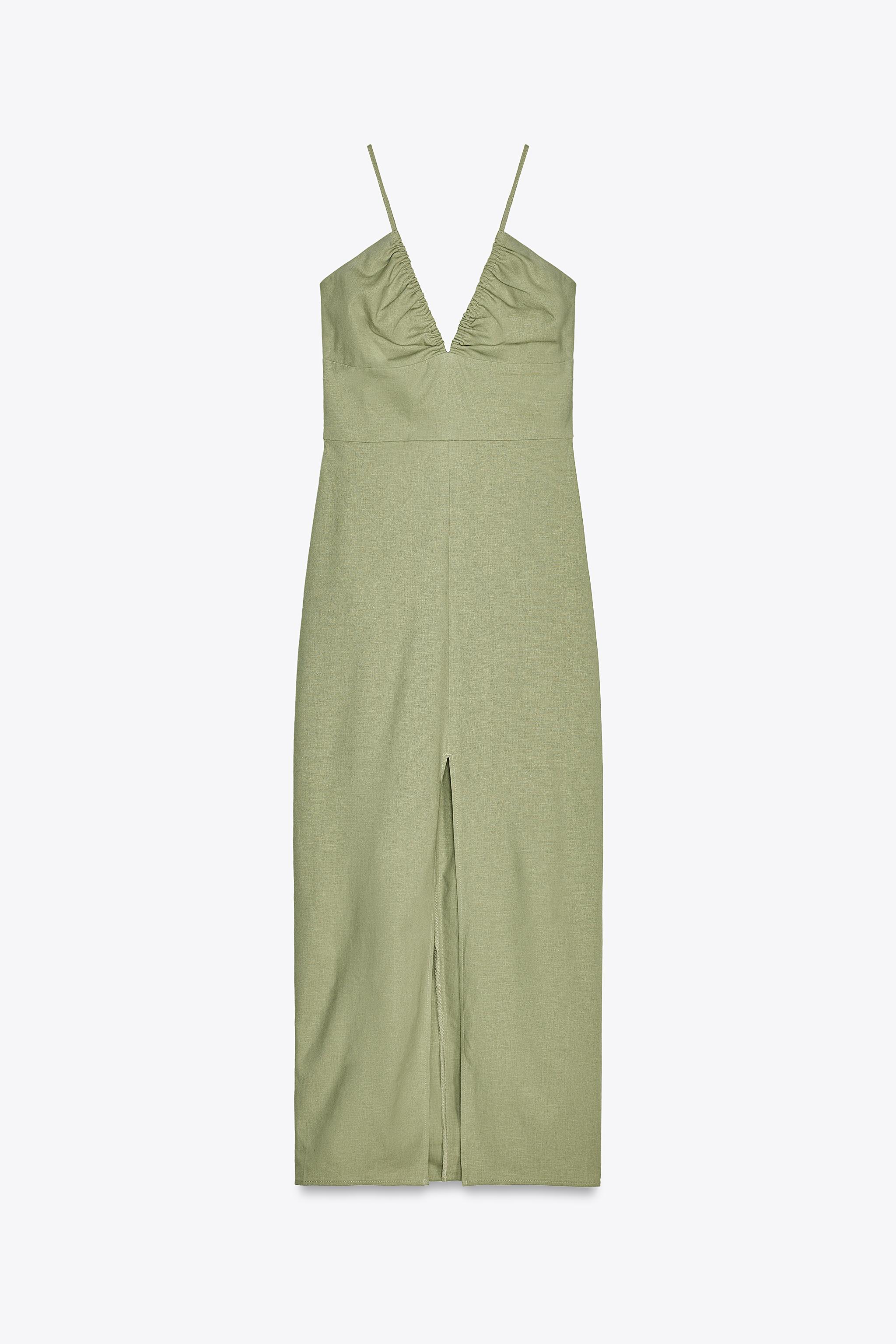 【ZARA】リネン地ミディ丈ワンピース ライトカーキ 8741/063/506 リネン地ミディ丈ワンピース - ライトカーキ | ZARA Japan / 日本