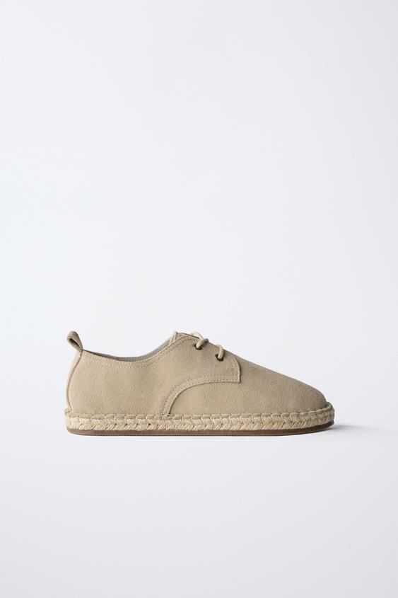 DERBYS EN CUIR AVEC EFFET JUTE - Gris de Zara - Image 0
