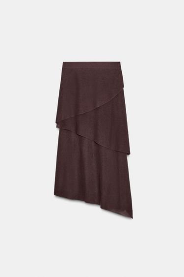 ASYMMETRIC KNIT MIDI SKIRT - Brown by Zara