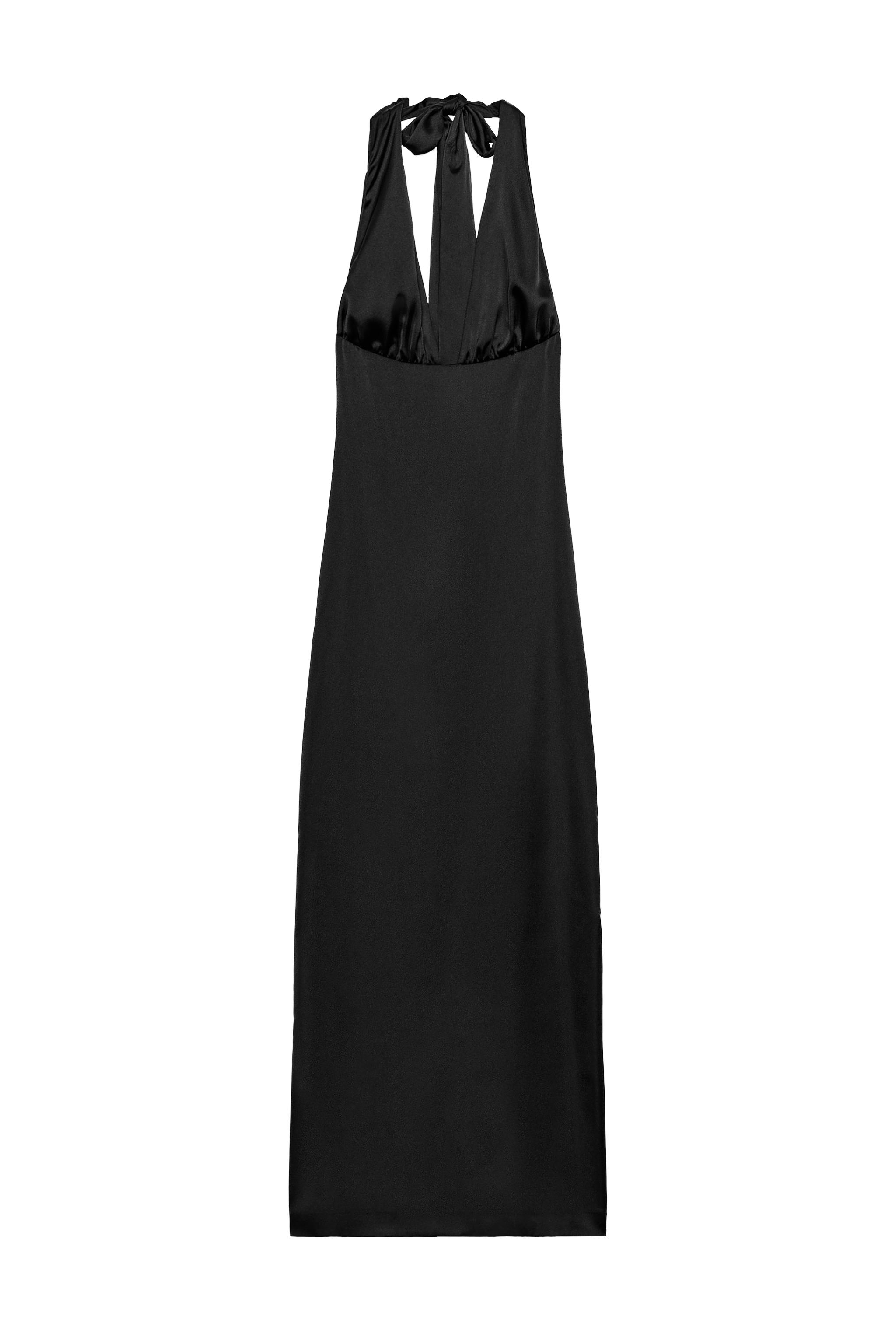 SATIN EFFECT LONG HALTER DRESS - Black | ZARA United States
