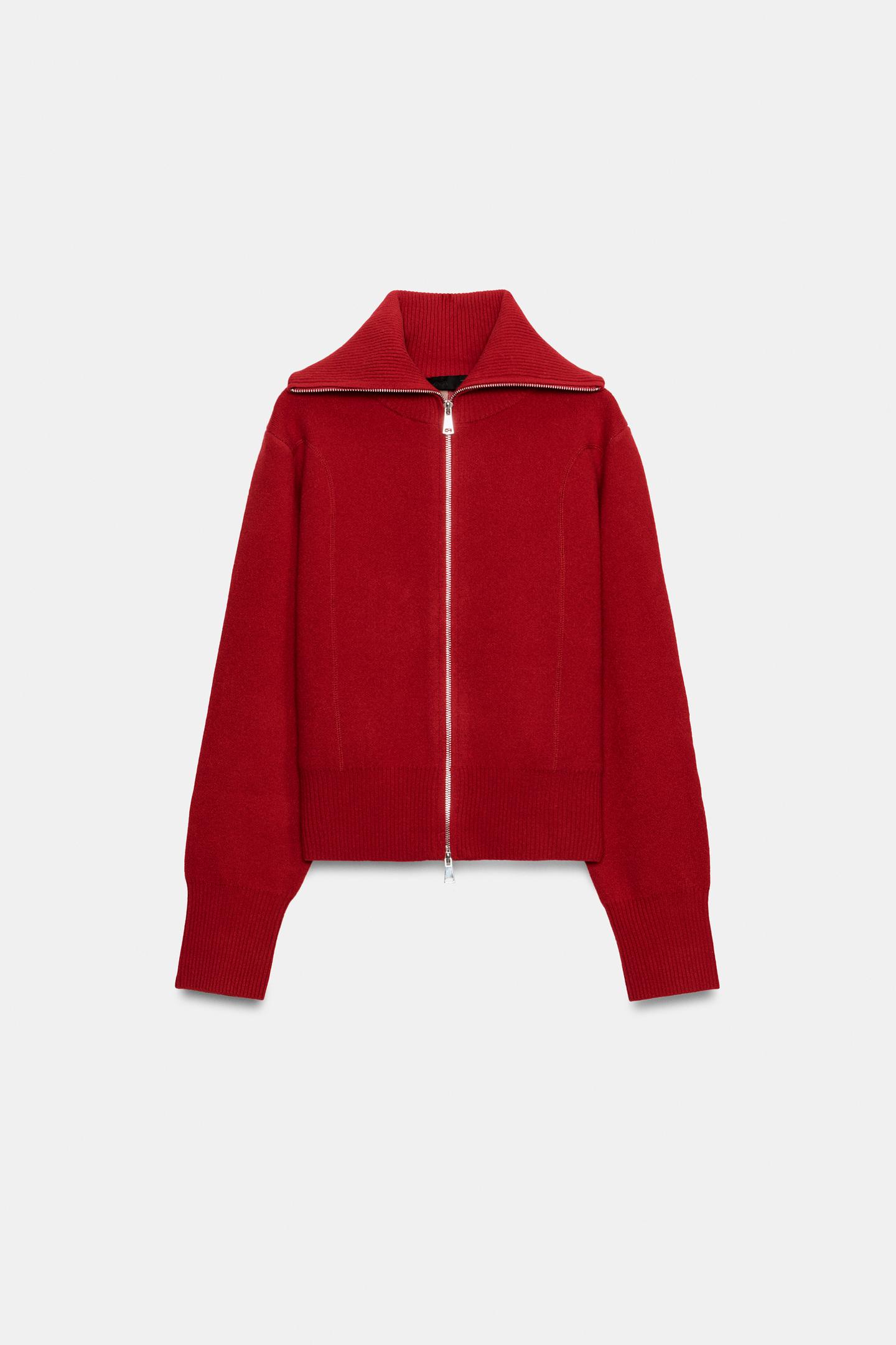 Женская куртка Zara 96% Wool Zip-Up Bomber, цвет: Красный — фото 1
