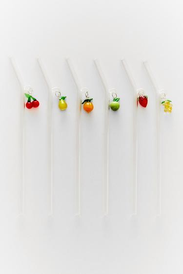Zara BOROSILICATE FRUIT STRAW PACK (PACK OF 6) - Red