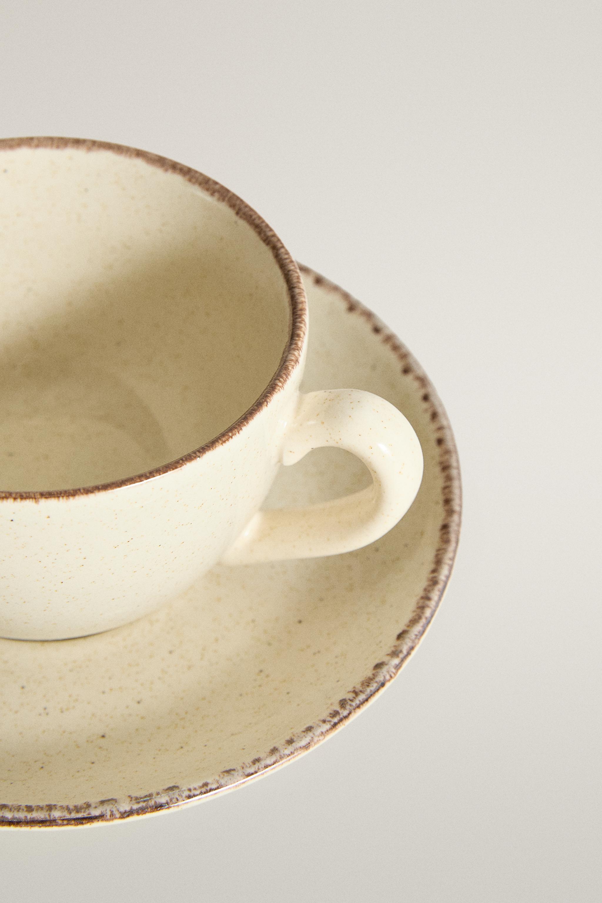 TASSE À THÉ ET SOUCOUPE GRÈS BORD VIEILLI