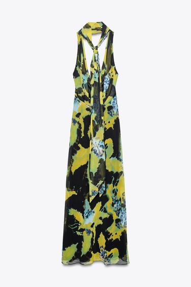 LONG FOULARD PRINT DRESS - Greens by Zara - Image 7