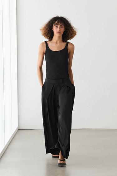 Zara Satin trousers with darts - Black - Image 0