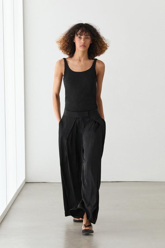 Satin trousers with darts from Zara - $200