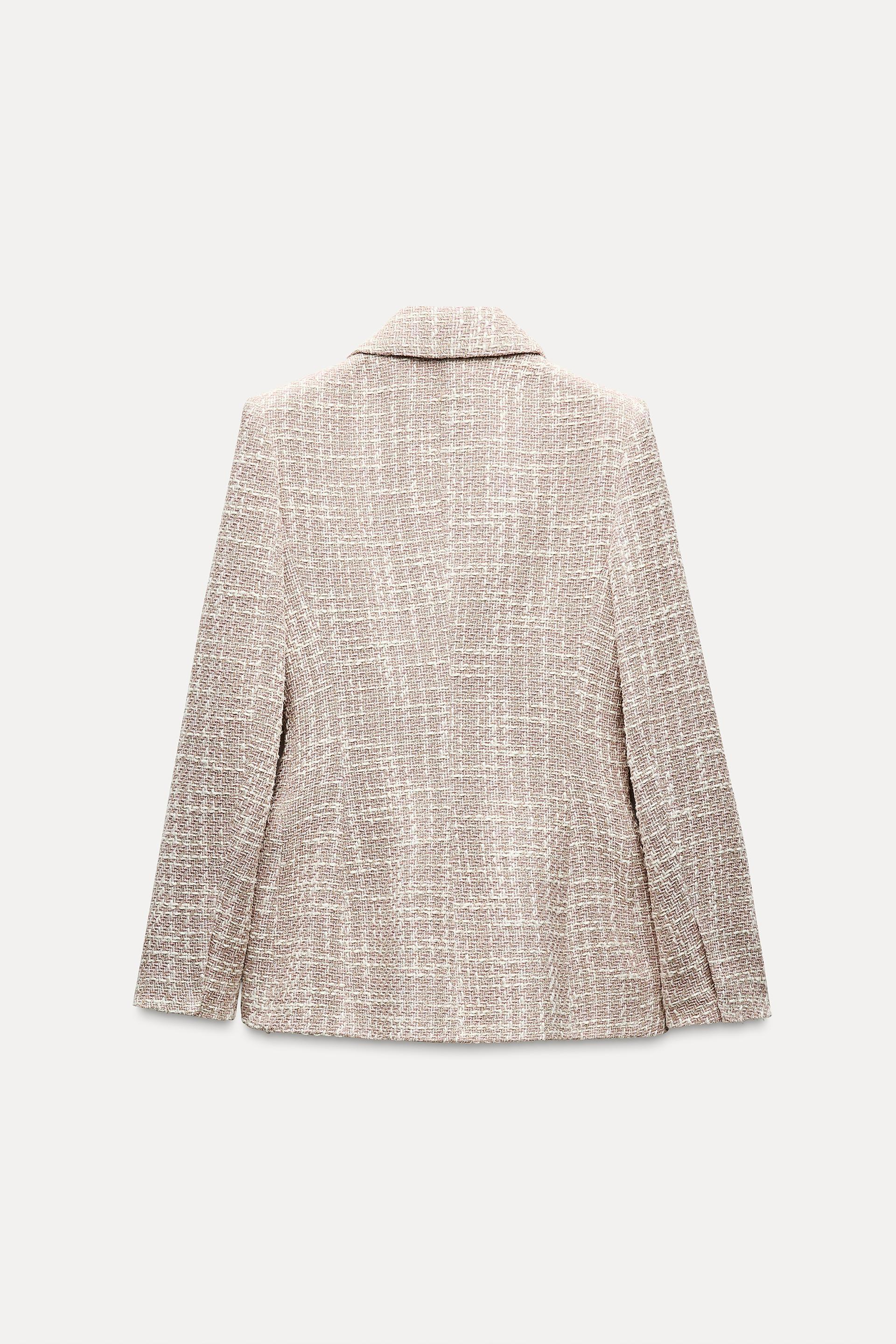 ZARA　テクスチャー素材ダブルブレストブレザー　XSサイズ ZARAテクスチャー ダブルブレストブレザーXSサイズピンク/ホワイト
