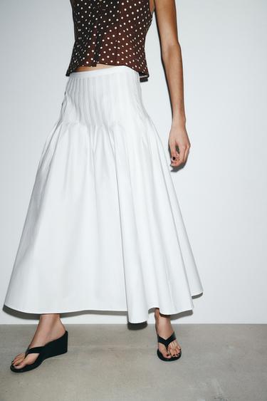 FALDA MIDI PLIEGUES - Blanco de Zara