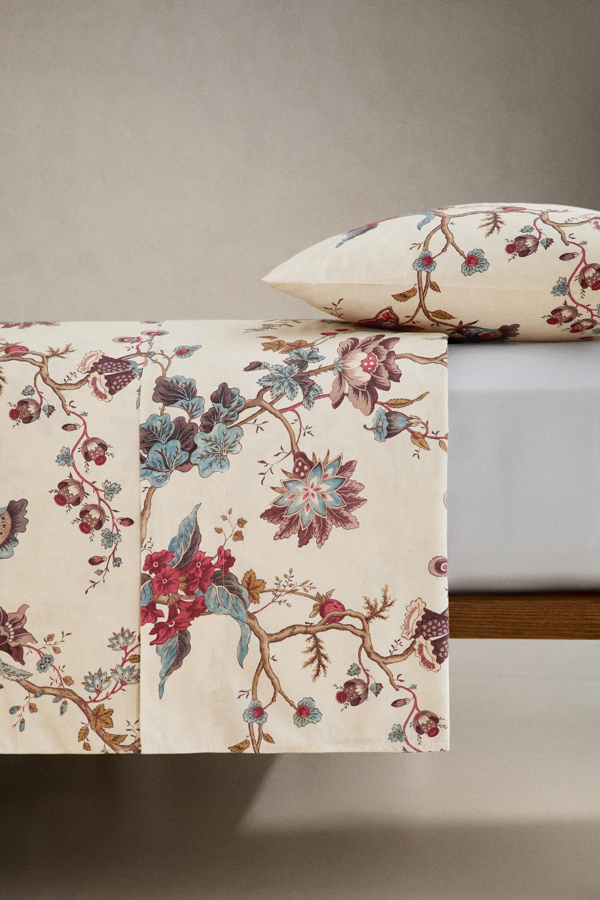 KATHARINE POLE FLORAL SATEEN FLAT SHEET - Oyster-white | ZARA
