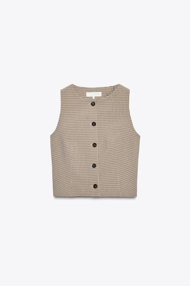Zara PLAID VEST - Light camel
