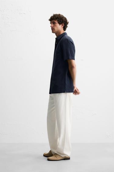 CHEMISE COTON - LIN - Bleu marine foncé de Zara - Image 3