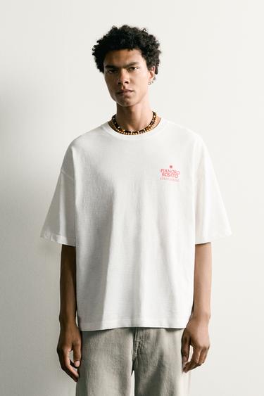 RELAXED FIT CONTRAST PRINT T-SHIRT - Oyster-white by Zara