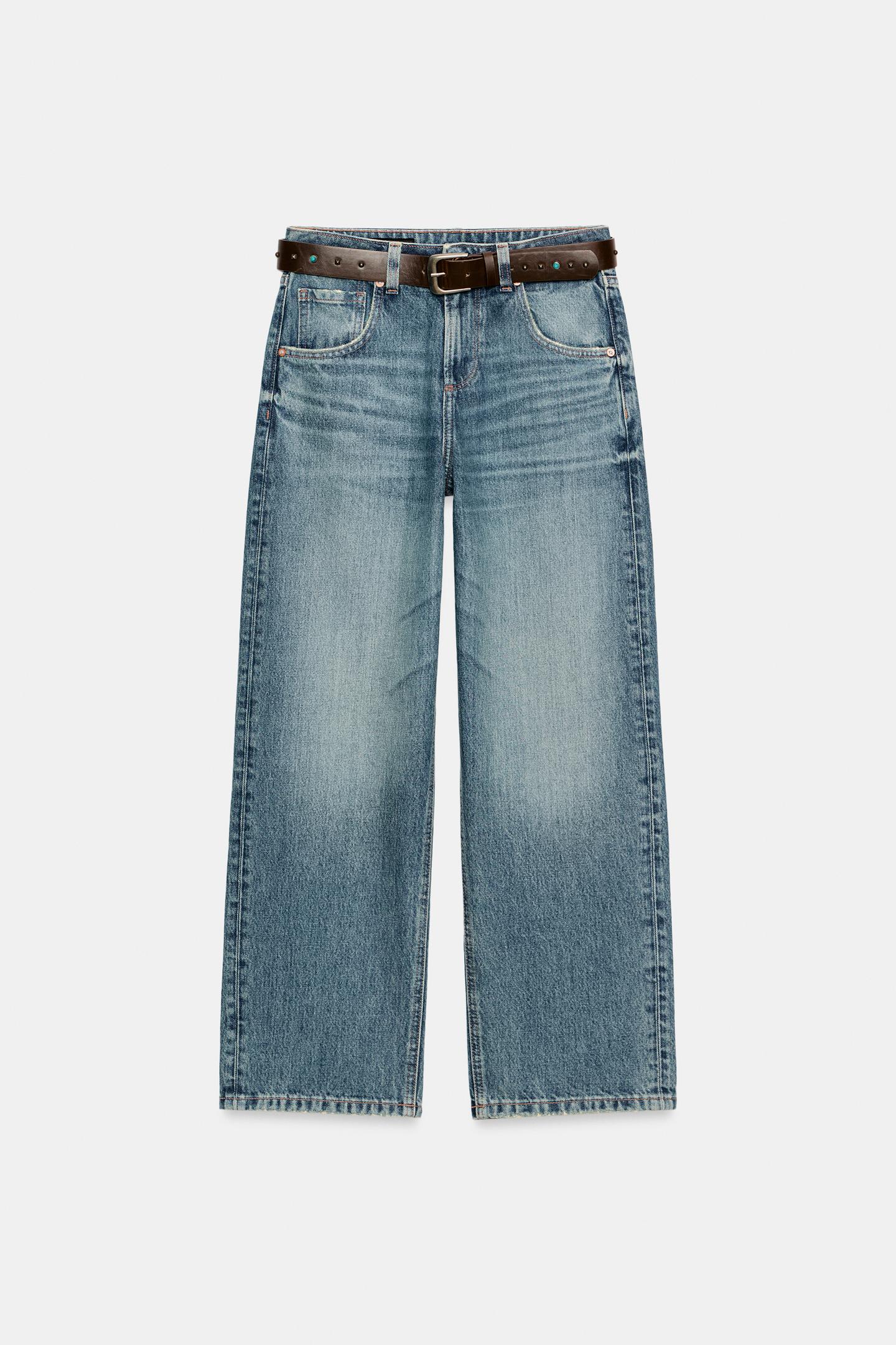 Женские джинсы Zara Z1975 High-Rise Culotte Jeans with Belt, цвет: Синий — фото 9