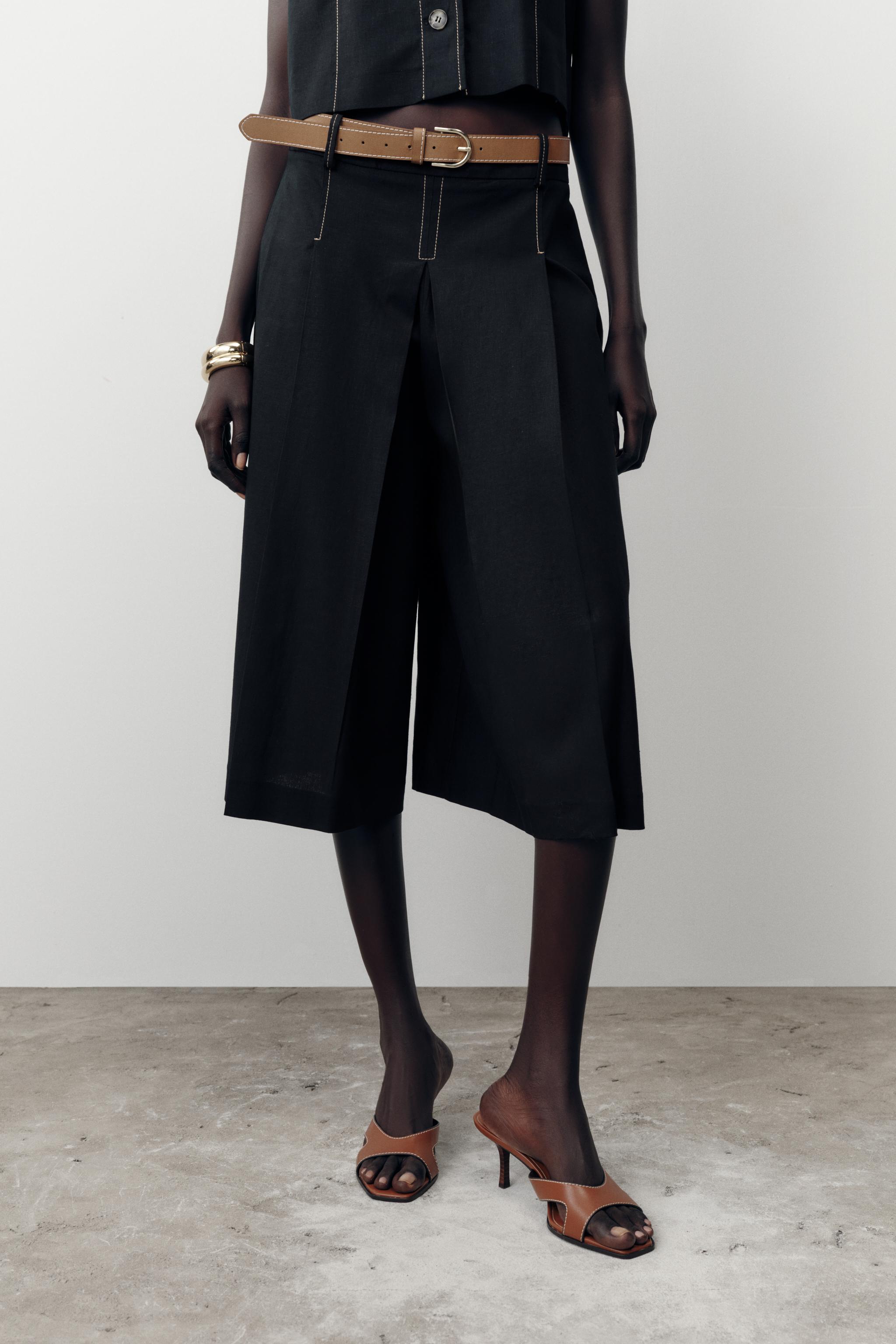【ZARA】ロング丈チェーンベルトバミューダパンツ| 2143/721/800 ロング丈チェーンベルトバミューダパンツ - ブラック | ZARA