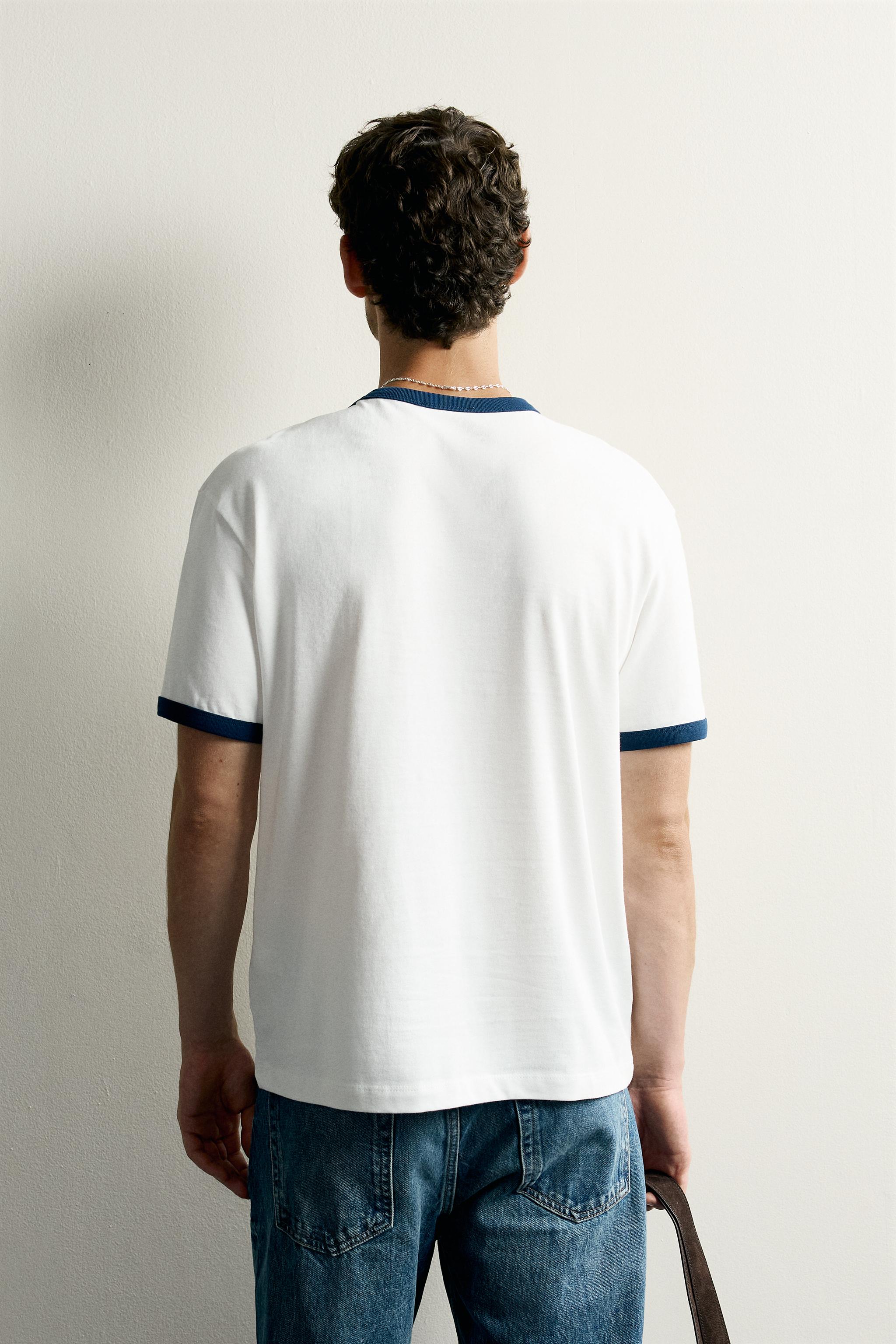 Мужские футболки Zara RINGER CONTRAST RIB TEXT T-SHIRT — фото 3
