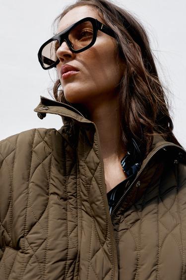 BLOUSON MATELASSÉ À COL MONTANT - Kaki de Zara - Image 3