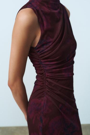 PRINTED DRAPED TULLE DRESS - Burgundy by Zara - Image 2