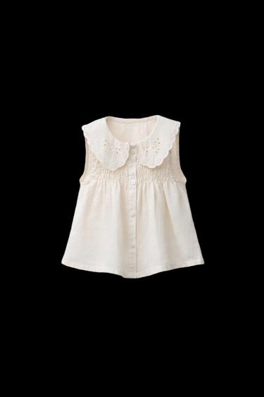 BLUSA 100% LINO CUELLO PUNTILLA - Crudo de Zara