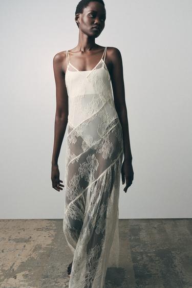 ASYMMETRIC LACE DRESS - Oyster-white by Zara