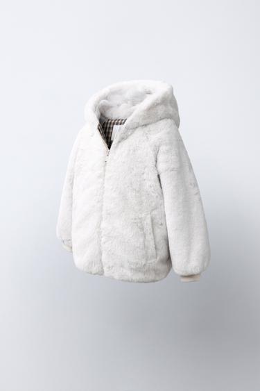 FAUX FUR HOODIE JACKET — Ecru 2