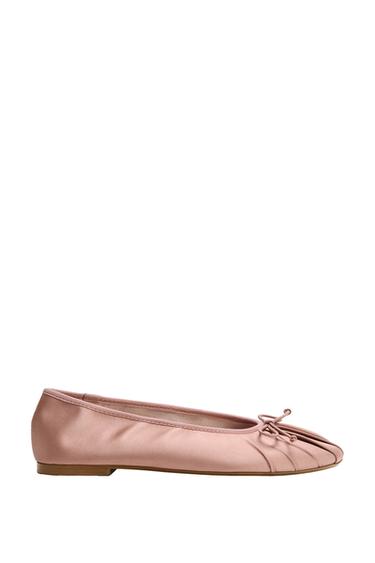 SATIN BALLET FLATS WITH BOW - Pink by Zara