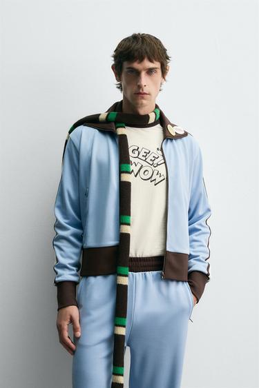 Zara CONTRAST JOGGER JACKET HARRY LAMBERT FOR ZARA X DISNEY - Sky blue