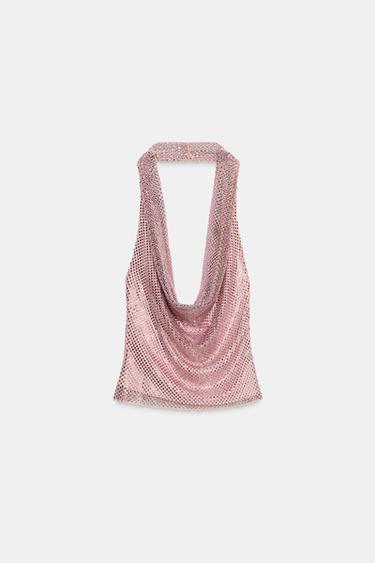 TOP ROUGE HALTER PAILLETTES - Rose de Zara - Image 4