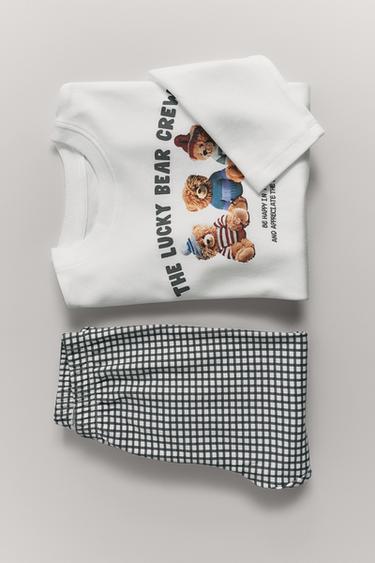2-6 YEARS/ BEAR AND CHECK PYJAMAS - Ecru by Zara