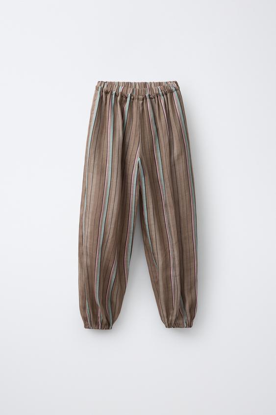 PANTALÓN BOMBACHO RAYAS - Marrón de Zara - Imagen 0