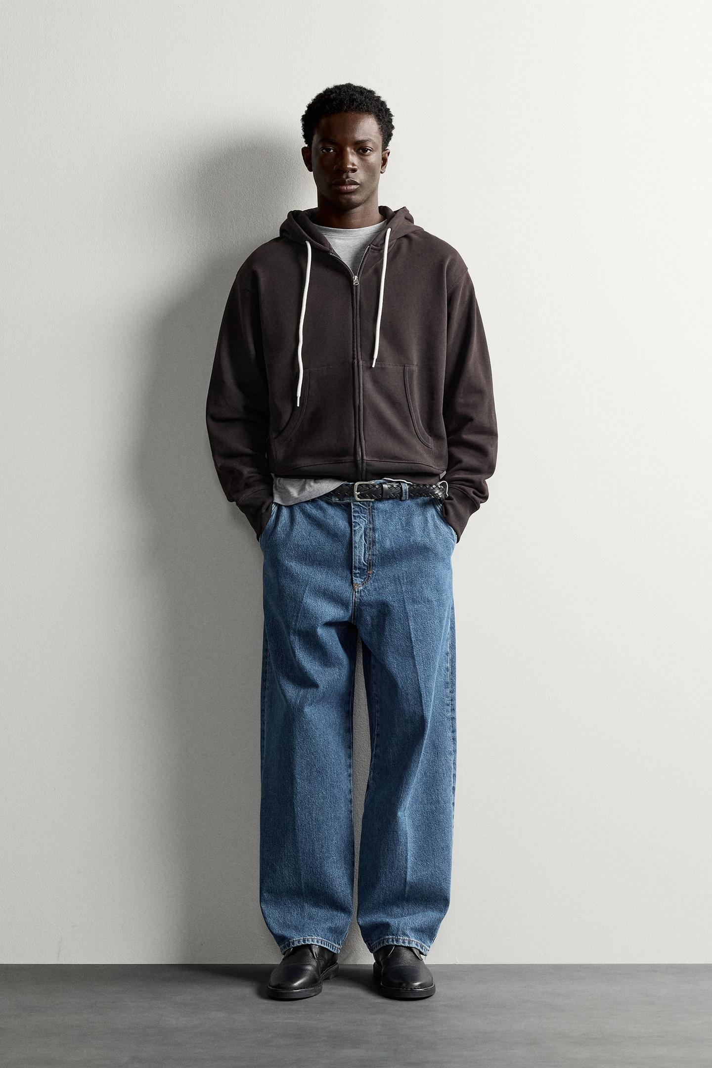 Мужское худи Zara Regular Fit Zip-Up, цвет: Тёмный антрацитовый