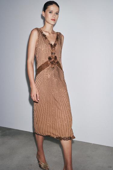 ZW COLLECTION EMBROIDERED BEAD DRESS - Beige by Zara - Image 0