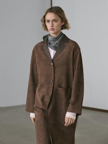 Zara Long suede leather coat - Brown