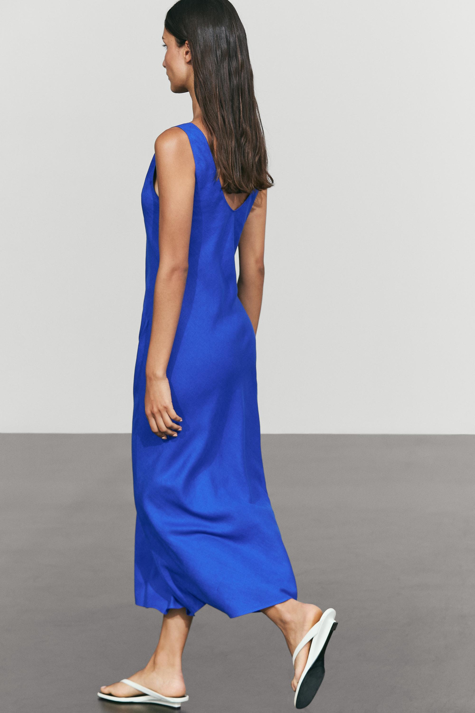 100% linen strap midi dress