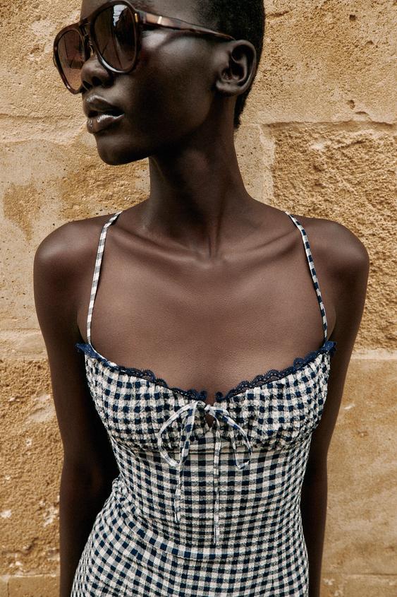 fitted gingham midi dress Blue Gingham Midi Dress Ruffle Collar Gown Grandmillennial Coquette Cottagecore Sundress