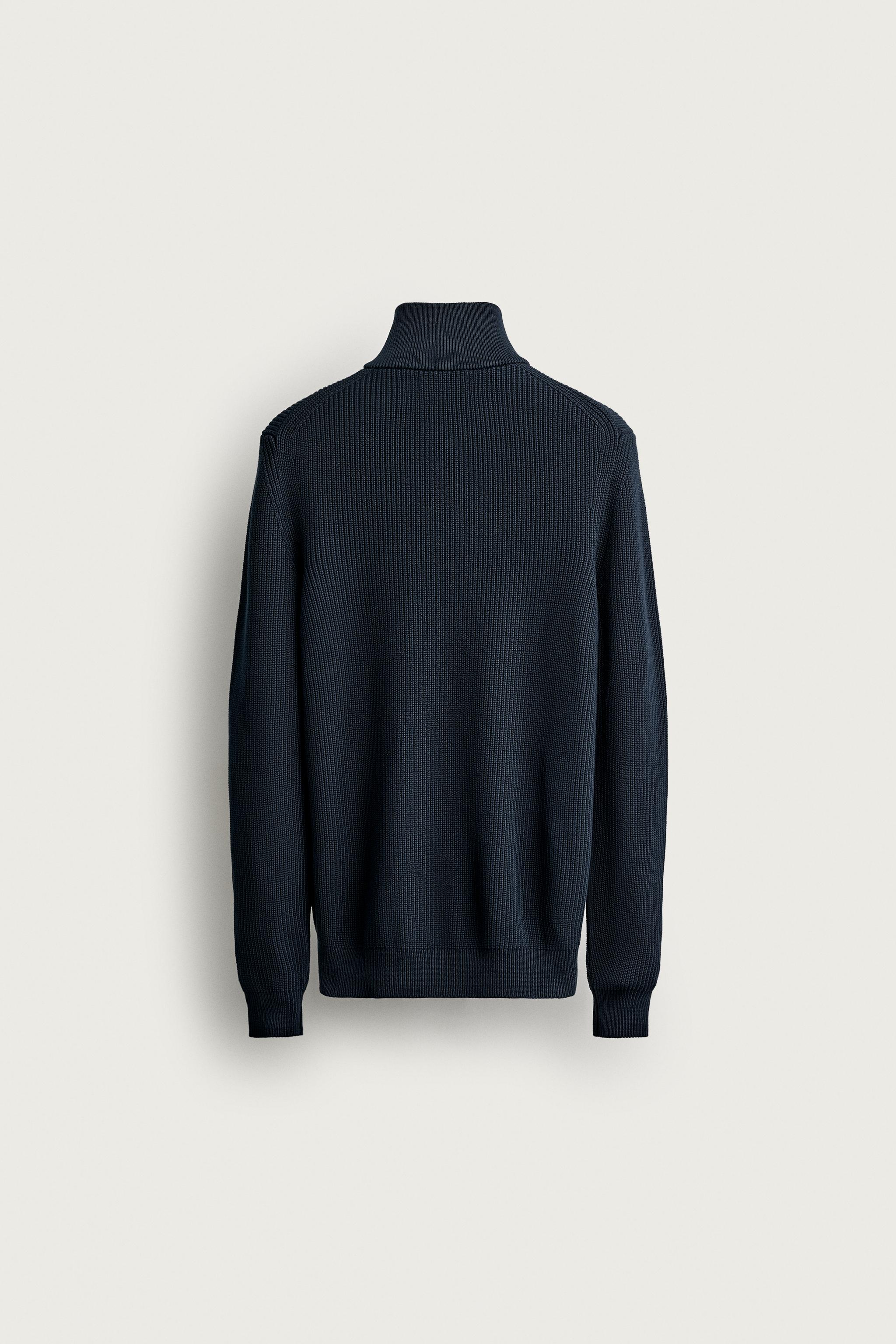 PURL KNIT QUARTER-ZIP SWEATER — Navy blue