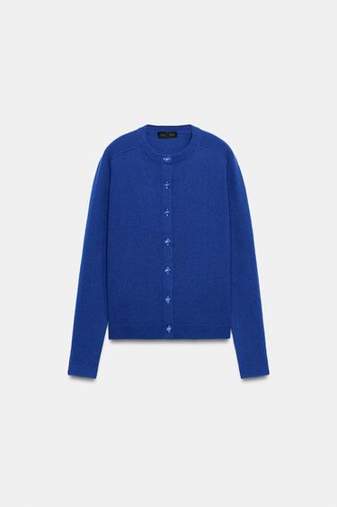CHAQUETA 100% LANA PUNTO LISO - Azulón de Zara