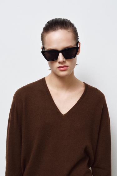 PULL 100% LAINE EXTRA-DOUX COL EN V - Marron de Zara - Image 1