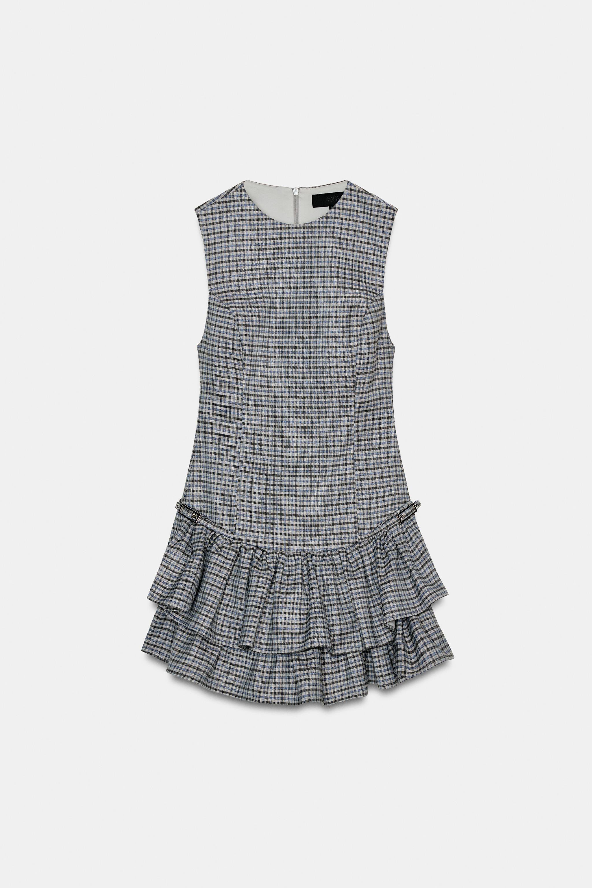 チェック柄フリル付きプレイスーツドレス - グレー/ブルー | ZARA