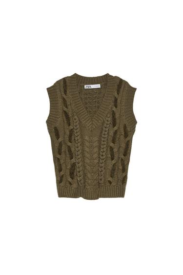 CABLE-KNIT VEST WITH PLAITED DETAIL