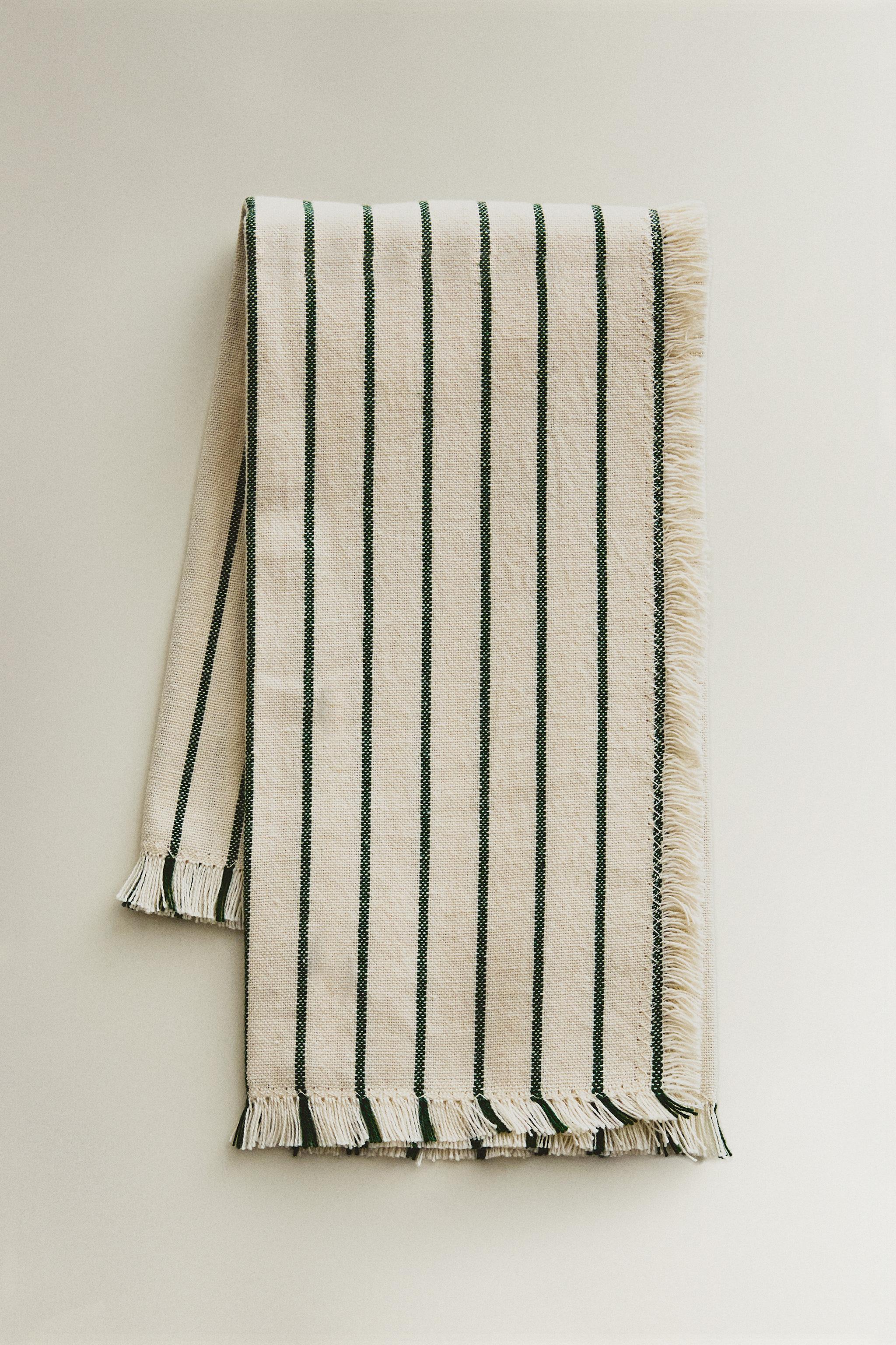 PACK OF STRIPED AND FRINGED NAPKINS (PACK OF 2) — Ecru