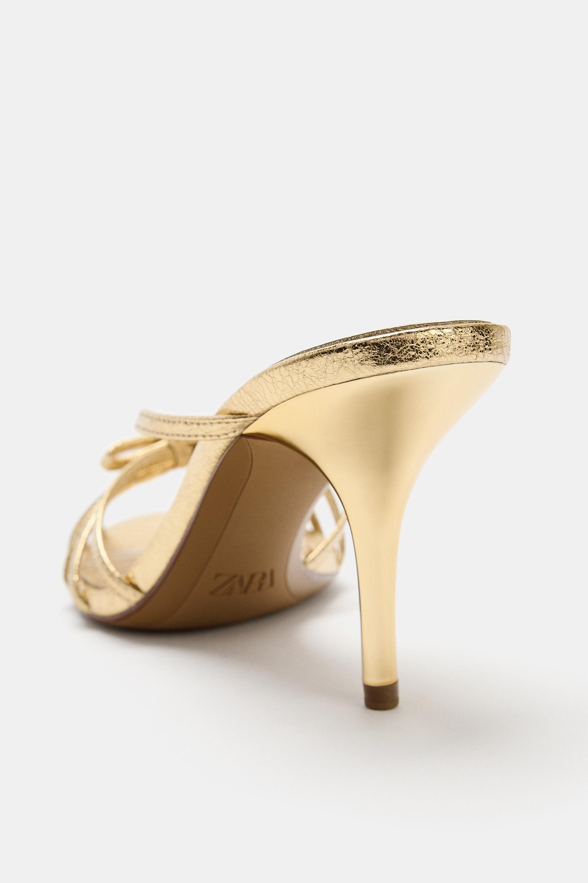 SANDALES À TALONS MÉTALLISÉES AVEC NŒUD
