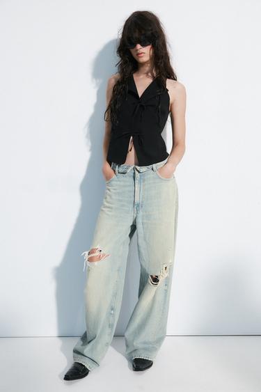 Zara HALTER VEST WITH TIES - Black
